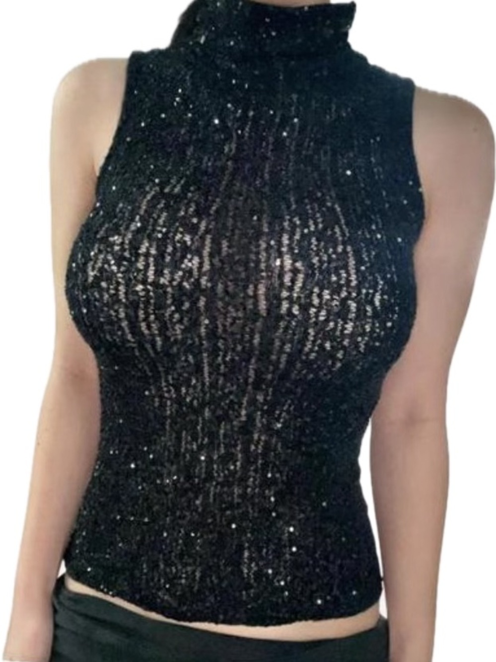 Donna Karan Black Cashmete Silk Sequin Tank